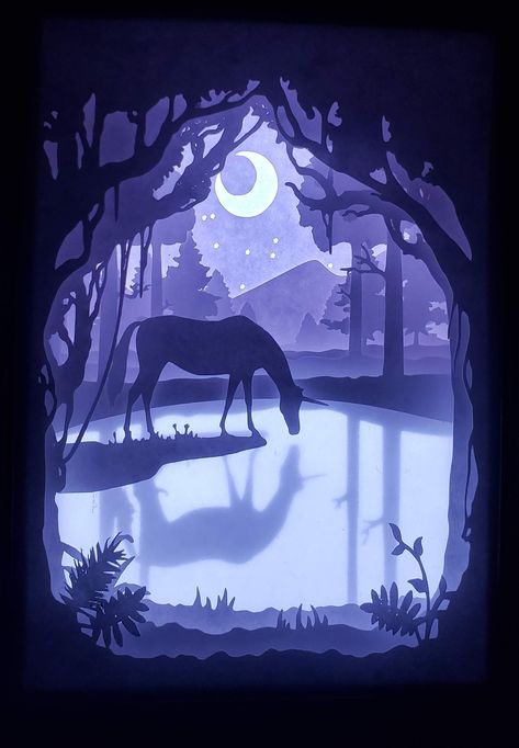 Unicorn Forest, Forest Pond, Ideas Portadas, Shadow Light Box, Arte Quilling, Cut Out Art, Vintage Comic Books, Paper Cut Art, Glass Photo