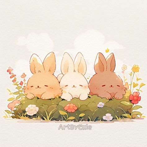 #rabbitdrawing #cutedrawing #cuteart #aesthetic #illustration #cute #kawaii #cuteartwork #cuteartstyle #kawaiiart #doodle #doodling #art #drawing #digitalart Spring Cute Drawings, Cute Spring Art, Kawaii Moodboard, Kawaii Art Bunny, Spring Drawings, Kawaii Garden, Kawaii Cottagecore Art, Kawaii Forest, Cottagecore Bunny Drawing