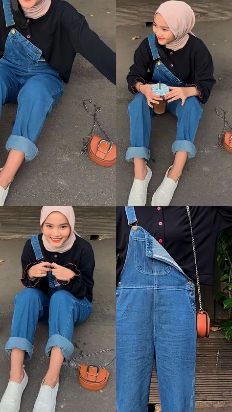 Ootd Jumpsuit Hijab, Ootd Tomboy, Jumpsuit Hijab, Ootd Jumpsuit, Outfit Hijab Simple, Hijab Jeans, Hijab Simple, Dress Gamis, Overalls Outfit