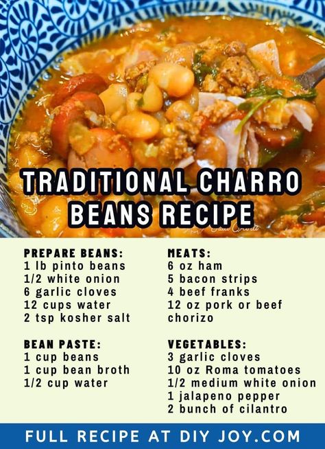 Canning Charro Beans, Easy Charro Beans Recipes, Pressure Cooker Charro Beans, Authentic Charro Beans Mexican, Charo Beans Mexican, Crockpot Charro Beans, Charro Beans Crock Pot, Charo Beans Recipe, Charro Beans Mexican