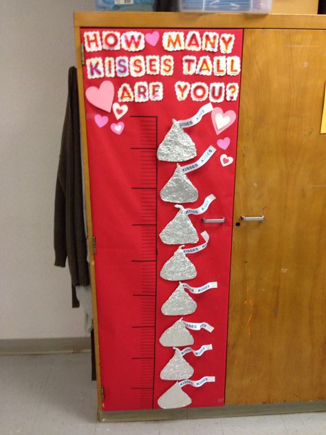 How many kisses tall are you? #valentinesday #preschool #prek How Many Kisses Tall Are You, Valentines Day Boards Preschool, Valentine Boards For Preschool, February Preschool Door Ideas, Valentines Classroom Decor, Valentines Day Door Classroom, Valentine Door Decorations For School, Valentines Classroom Decorations, Valentines Door Decorations