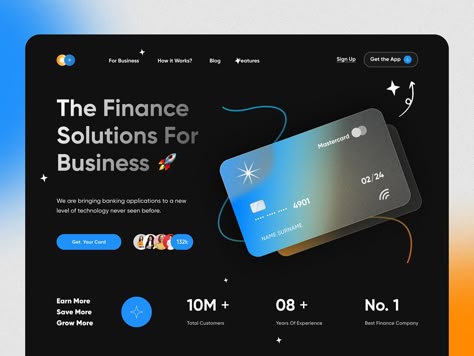 Bank service - Web design by Anastasia Golovko on Dribbble Portfolio Landing Page, Tech Website, Hero Section, Card Ui, Portfolio Website Template, Banner Design Inspiration, Chrome Extension, Agency Website, Dragonflies Design