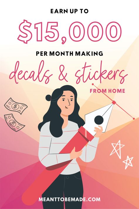 Learn how to make up to $15,000 per month making decals and stickers from home. We show you how to design them, the equipment you need to make them and how to sell them. We cover it all. Read on! | Make and Sell Ideas Extra Money | Home Jobs Extra Money | crafts that sell well extra money | diy crafts to sell easy extra money | Crafts to make and sell diy How To Sell Stickers Online, Selling Stickers Online, Sell Stickers Online, Stickers That Sell, How To Sell Stickers On Etsy, How To Make Stickers To Sell, How To Sell Stickers, Make And Sell Ideas, How To Make Up