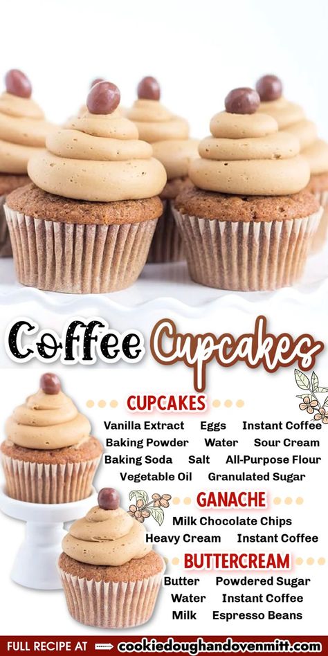 Coffee Filling For Cupcakes, Coffee Cupcakes Recipe, Specialty Cupcake Flavors, Coffee Cupcake Recipes, Coffee Flavored Desserts, Coffee Frosting Recipe, Mocha Ganache, Coffee Buttercream Frosting, Cappuccino Cupcakes