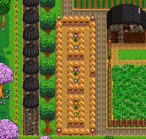 Bee Hive Stardew Valley, Stardew Bee House Layout, Bee House Stardew Valley, Stardew Valley Bee House, Stardew Valley Bee House Layout, Stardew Beehive Layout, Stardew Valley Beehive, Stardew Valley Beehive Layout, Beehive Ideas