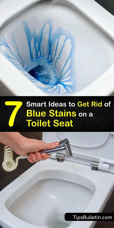 Use easy home remedies to get rid of a blue stain on the toilet seat from the toilet bowl cleaner. Remove copper stains, hard water stains, or a blue toilet stain effortlessly with baking soda, distilled white vinegar, chlorine bleach, lemon juice, and more. #stains #getrid #blue #toilet #seat Toilet Bowl Cleaner Stains, Toilet Stain Remover, Blue Toilet, Toilet Bowl Stains, Remove Yellow Stains, Colored Toilets, Toilet Stains, Wooden Toilet Seats, Diy Household Cleaners