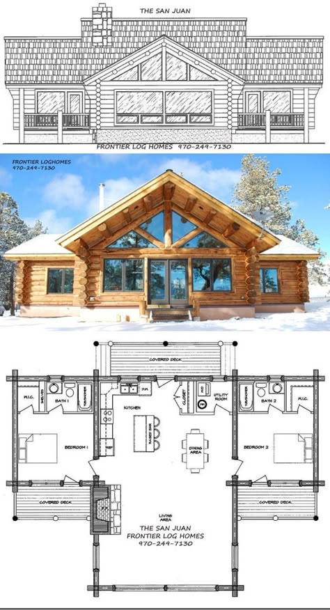 Four Bedroom Cabin Floor Plans, Log Ranch Style Homes, Small Cabin Home Plans, Log Cabin Design Ideas, Small Home In The Woods, Log Home Plans Open Floor, Log Cabin Layout Floor Plans, Cabin Blueprints Layout Floor Plans, Chalet Style Homes Floor Plans