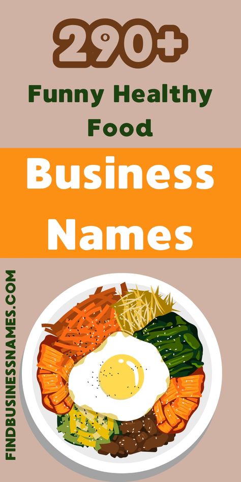 Unearth hilarious and creative business name ideas for your healthy food venture! 

These funny healthy food business names will make your brand stand out and bring a smile to your customers' faces. 

#FunnyHealthyFoodBusinessNames Healthy Food Business Name Ideas, Tiffin Service Name Ideas, Healthy Food Brand Name Ideas, Catchy Names For Food Business, Food Shop Names Ideas, Names For Food Business, Food Business Name Ideas Catchy, Food Brand Name Ideas, Food Business Name Ideas