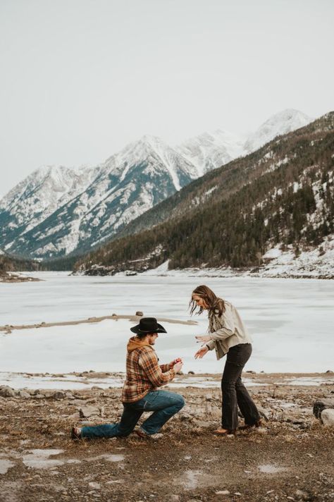 Surprise Montana Proposal in Northwest Montana | Western Engagement Outfit Inspiration | Western Photographer| Snowy Mountain Proposal | Montana Proposal, Surprise Proposal Pictures, Mountain Proposal, Cute Proposal Ideas, Montana Western, Western Engagement, Proposal Pictures, Western Themed Wedding, Montana Mountains