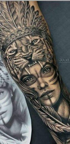 Indian Sleeve Tattoo Men, Indian Tattoo Design For Men, Indian Tattoo Men, Indian Tattoos For Women Native, Indian Woman Tattoo, Indian Style Tattoos, Indian Tattoos For Women, Tattoo Indien, Indian Headdress Tattoo