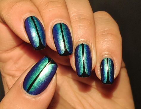 Scarab beetle nails. Foreverendeavor. Blue Beetle Nails, Scarab Nails, Beetle Nail Art, Mothman Nails, Beetles Nail Polish, Beetle Nails, Bug Nail Art, Beetle Costume, Bug Nails