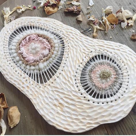 Cindy Bokser🧵🧶 Niroma Studio on Instagram: “Enamored by this amorphous ceramic + fiber piece and all its organic beauty by Kara @needleandknot ✨✨ . . . #ceramicart #fiberart…” Ceramics And Textiles, Ceramic Loom, January Inspiration, Contemporary Tapestries, 2024 Art, Fiber Sculpture, Pinch Pot, Ceramic Fiber, Pinch Pots