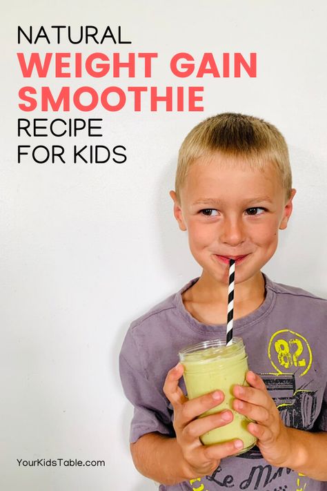 Worried about your child's weight? Try this easy and healthy high calorie weight gain smoothie recipe that's specifically designed in kids. No fake ingredients, and tips to get picky eaters gobbling it up! #weightgainsmoothiesforkids #smoothiesforkids #smoothiesforkids #smoothieshealthy #smoothiesfortoddlers Foods To Help Gain Weight For Kids, Toddler Weight Gain Smoothie, High Calorie Snacks For Kids, Toddler Weight Gain Recipes, Pediasure Smoothie, Pediasure Recipe Kids, High Calorie Meals For Kids, Pediasure Recipes, Weight Gain For Kids