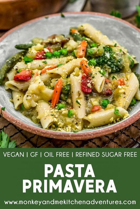 Vegan Pasta Primavera, Plant Based Pasta, Wfpb No Oil, Monkey And Me Kitchen Adventures, No Oil Recipes, Rainbow Veggies, Vegan Pasta Dishes, Vegetarian Bowls, 30 Days To Healthy Living