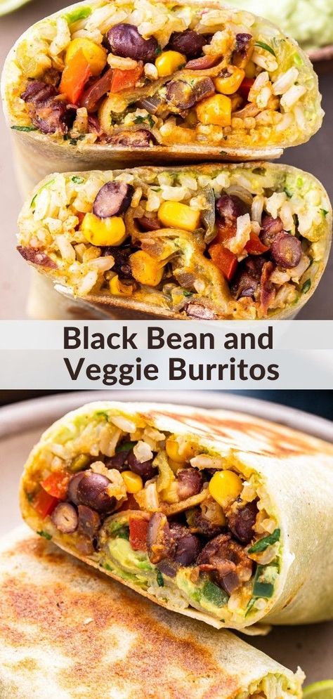 Black Bean Veggie Burrito, Veggie Bean Burrito, Roasted Vegetable Burritos, Chickpea Burrito Recipes, Veggie Black Bean Burritos, Black Bean Burritos Vegetarian, Veggie Burritos Recipe, Easy Vegetarian Burrito, Meal Prep Vegetarian Burritos