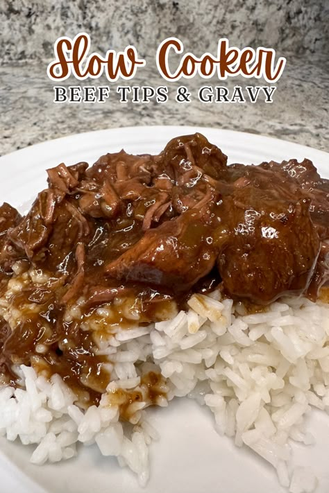 Slow-cooked beef tips in rich gravy, perfect for a cozy dinner. Comfort food at its finest! Beef Tips Gravy, Crockpot Beef Tips, Beef Tips And Rice, Beef Tip, Crock Pot Beef Tips, Beef Tip Recipes, Beef Tips And Gravy, Au Jus Gravy, Best Crockpot