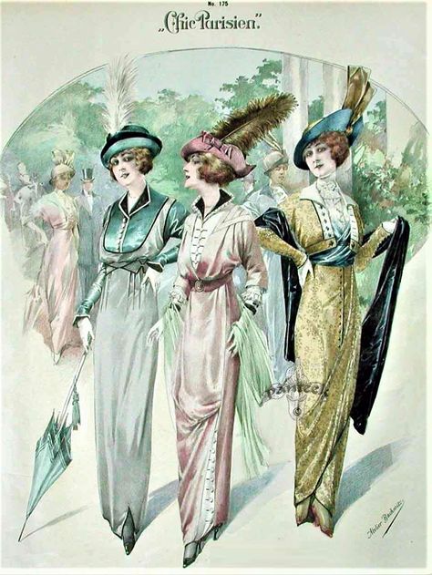 Fashion Plate - Chic Parisien - 1913 1912 Fashion Plate, 1912 Fashion, Edwardian Fashion Plates, 10s Fashion, Fashion 1910, 1910s Fashion, Parisienne Chic, Fashion Illustration Vintage, 20th Century Fashion