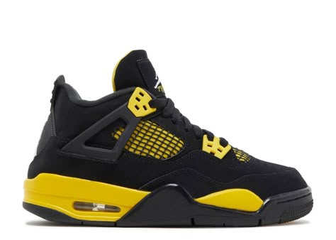 Air Jordan 4 Retro GS 'Thunder' 2023 - Air Jordan - 408452 017 - black/tour yellow | Flight Club Jordan 4 Retro Thunder, Cute Jordans, Jordan 4’s, Pretty Sneakers, Jordan Retro 4, Jordan 4s, Black Jordans, Pretty Shoes Sneakers, Jordan Shoes Retro