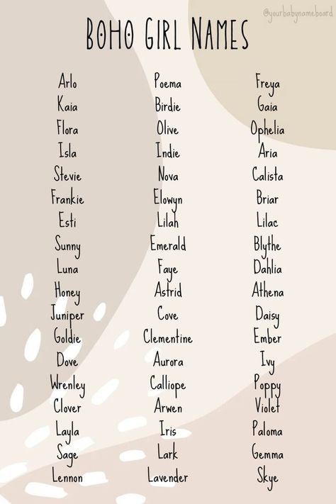 Boho Girl Names Nature Themed Names, Nature Names Girl, Cottage Core Names, Wildflower Names, Spring Names, Powerful Female Names, Boho Girl Names, Earthy Names, Boho Baby Names