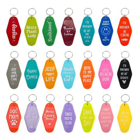 PRICES MAY VARY. 100% Acrylic 进口 Pull On closure DIY Retro Inspired Motel Keychains - One side is designed with text and the other side is blank,included 21pcs different color different design patten of DIY sublimation motel keychains boards;Add a pop of color to your keys and/or handbag!Make your own fun retro motel-style keychains!We provide an abundant of motel keychains blank for you to use and share with friends. Sublimation Keychain Blanks - This key tag is made of retro plastic,which are Key Tags Ideas Diy, Hotel Key Chains Diy, Motel Keychain Diy, Hotel Keychain Ideas, Hotel Keychain Design, Sublimation Keychain Ideas, Motel Keychain Ideas, Keychain Sayings, Craft Business Plan