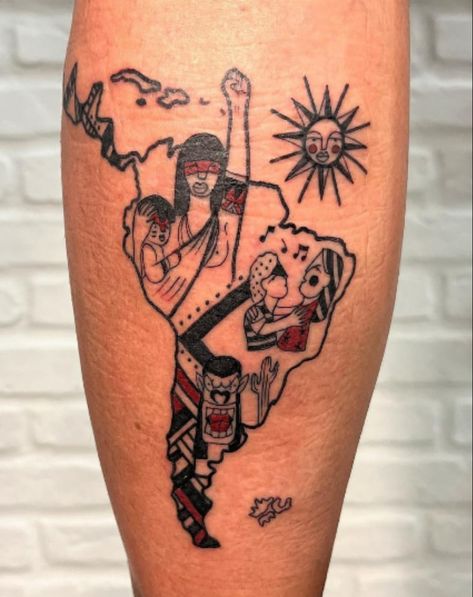 South America Tattoo Ideas, Socialist Tattoo, Nm Tattoo, Brazilian Tattoo Ideas, Tattoo Crane, Tattoo Old School, Map Tattoos, Leh, Get A Tattoo