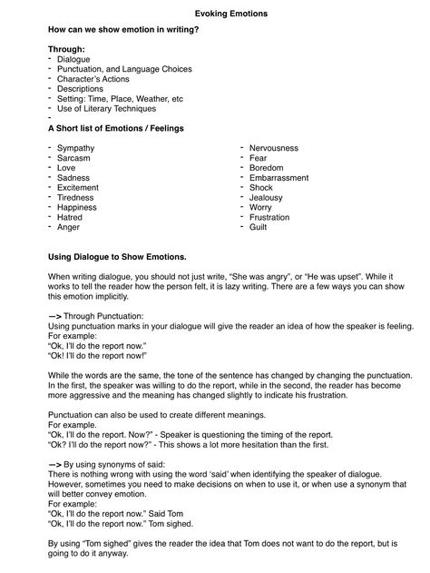 Showing emotions in creative writing 1 How To Show Anger In Writing, Punctuating Dialogue, List Of Emotions, Character Actions, Writing Dialogue, Education English, Punctuation, Writing Quotes, Creative Writing