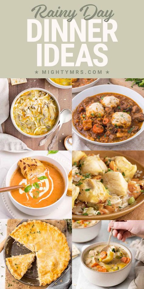 Rainy Day Dinner Ideas Rainy Day Dinner Ideas, Rainy Day Dinner, Tasty Dinner Ideas, Savory Beef Stew, Soup And Grilled Cheese, Rainy Day Recipes, Chicken Wild Rice, Chicken Wild Rice Soup, Hearty Chicken