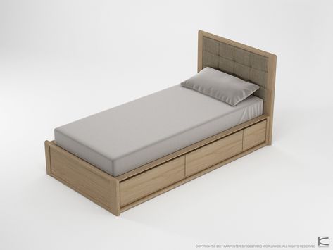 Wooden single bed CIRCA17 | Single bed by KARPENTER_2 Single Box Bed Design, Single Bed Design Modern With Storage, Single Bed Design Wooden, Single Bed Design Modern, Single Bed With Drawers, Modern Single Bed, Single Bed Design, Wooden Single Bed, Bed For Bedroom