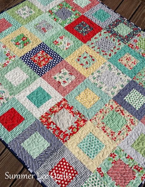 Quilts With 2.5 Inch Squares, Happy Blocks Quilt Pattern, Square In A Square Quilt Block, Framed Square Quilt Block, Square In Square Quilt, Square Within A Square Quilt Block, Quilt Pattern Using 5" Squares, Scrap Quilts With 2 1/2 Inch Squares, Square In A Square Quilt