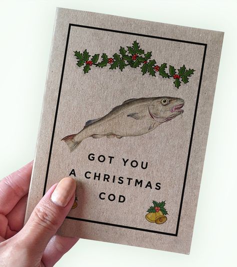 Punny Christmas Cards, Cod Funny, Cod Christmas, Funny Holiday Card, Fun Holiday Cards, Funny Holiday Cards, Christmas Puns, Handmade Christmas Cards, Funny Christmas Card