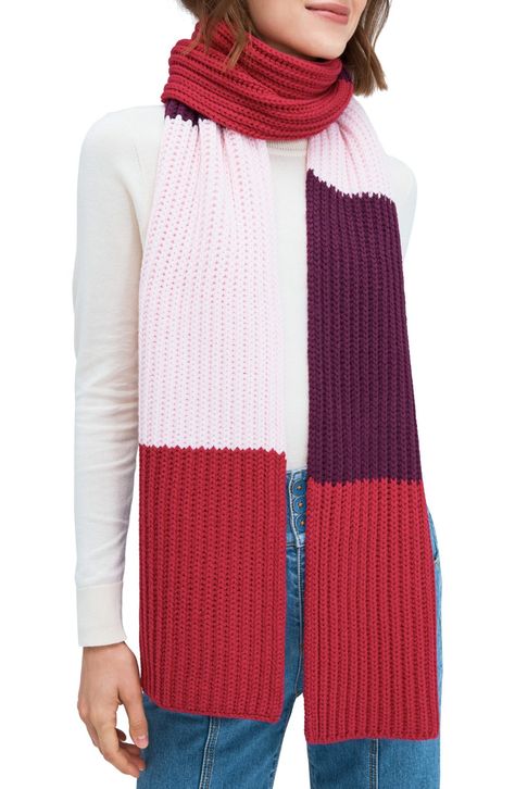 Women's Kate Spade New York Colorblock Scarf, Size One Size - Pink Pomegranate Color, Colorblock Scarf, Scarf Looks, Bird Scarf, Scarf Blanket, Purple Scarf, Color Block Scarf, Pompom Scarf, Fabric Scarf