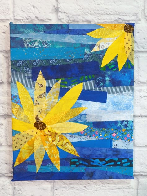 Art Ideas For Adults, Collage Art Ideas, Quilt Hanging, Fabric Decoupage, Creative Collage, Landscape Art Quilts, Paper Crafts Ideas, Diy Paper Flowers, Scrap Fabric Crafts