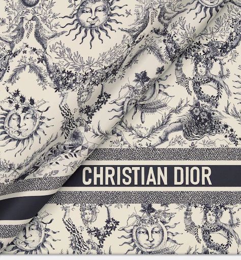 Toile de Jouy Soleil 90 Square Scarf White and Navy Blue Silk Twill | DIOR Dior Toile, Dior 2024, Denim Swimsuit, Heavenly Bodies, Brand Aesthetic, Dior Star, Icon Shoes, Mobile Art, Dior Jewelry