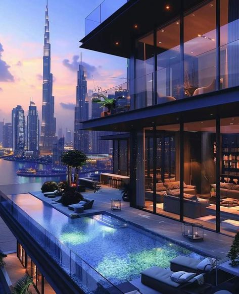 Penthouse Apartment Aesthetic, Penthouse Exterior, Dubai Penthouse, Dubai Houses, Apartment Exterior, Luxury Houses Mansions, Living In Dubai, Dream Life House, Luxury Penthouse