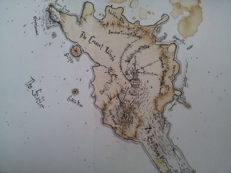 Coffee stain map found on Reddit.  #maps #cartography #coffee #worldbuilding Coffee Map Art, Fantasy Map Drawing Ideas, Fantasy Map Making, Tea Stains, Coffee Staining, How To Make Coffee, Easy Diy Art, Fictional World, Fantasy Map