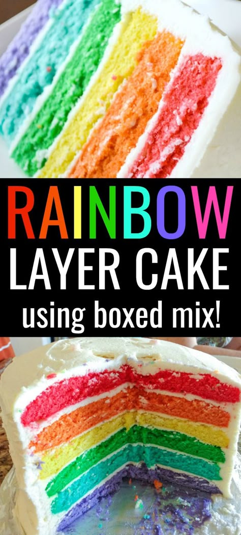 Mallowmars Recipe, Easy Rainbow Cake Recipe, Easy Rainbow Cake, Buttercream Rainbow, Rainbow Layer Cake, Tie Dye Cake, Rainbow Cake Recipe, Easy Buttercream Frosting, Rainbow Layer Cakes