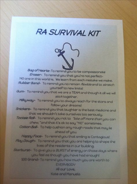 A sweet welcoming letter for staff-RA survival kit Ra Event Ideas, Living In Your Car, Ra Activities, College Event Ideas, Ra College, Ra Programming, Ra Programs, Rez Life, Dorm Bulletin Boards