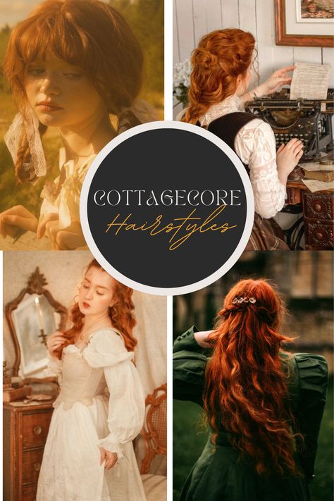 31 Cottagecore Hairstyle Inspirations: From Farm to Fashion 33 Homestead Hairstyles, Cottagecore Routine, Aphrodite Hairstyles, Curly Hair With Bow Hairstyles, Cottagecore Hairstyles Long, Pioneer Hairstyles, Garden Hairstyles, Cottage Core Hairstyles, Cottage Core Hair