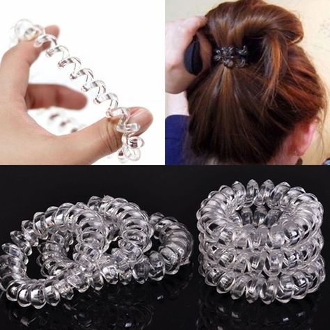 Wish | Clear Elastic 6pcs/set Hair Bands Telephone Wire Styled Ties Spiral Rubber Rope Bobble Hair Bands For Ladies, Rope Hair, Ladies Hair, Hair Coils, Hair Bobbles, Natural Hairstyle, Scrunchie Hair, Hair Colorist, Elastic Hair Bands