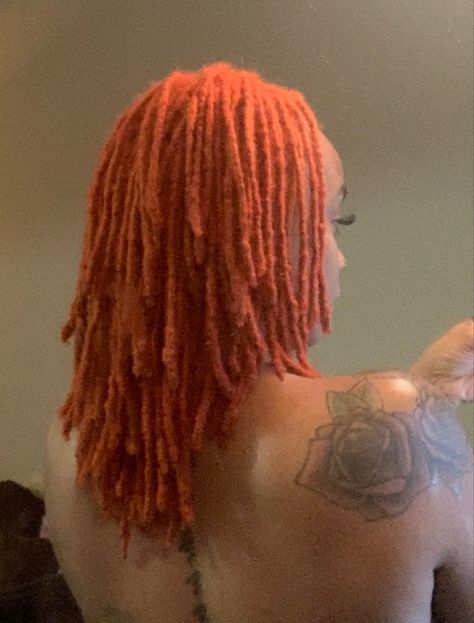 Orange Dreads Black Women, Peach Locs, Burnt Orange Locs Black Women, Foxy As A Human, Orange Locs Black Women, Burnt Orange Locs, Loc Hair Color Ideas, Orange Locs, Locs Color Ideas