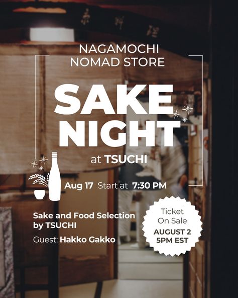 *Ticket Now On Sale, visit the link in our profile bio🍶 Hi friend, we’re hosting a pop up event at @tsuchi.cafe with a summer Sake tasting experience on August 17. You can enjoy curated Sake selection and delicious Otsumami plates by TSUCHI along with our beautiful sake ware collection. We’ll be offering combo tickets for TUCHI’s Otsumami plate and sake tasting set, paired with our beautiful sake glass. We’ll also bring other items to the event, so feel free to walk in, shop, and enjoy a ... Sake Bar Design, Sake Tasting, Sake Bar, Cambodian Food, Hi Friend, Ticket Holders, Pop Up Event, August 17, Event Poster