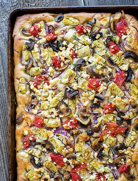 Tomato Artichoke Focaccia - Recipes | Tuttorosso Salad Garbanzo Beans, Pizza Sauce Recipes, Garbanzo Bean Salad, Make Pizza At Home, Tostada Recipes, Zesty Salad, Focaccia Bread Recipe, Garbanzo Bean, Pizza Dip