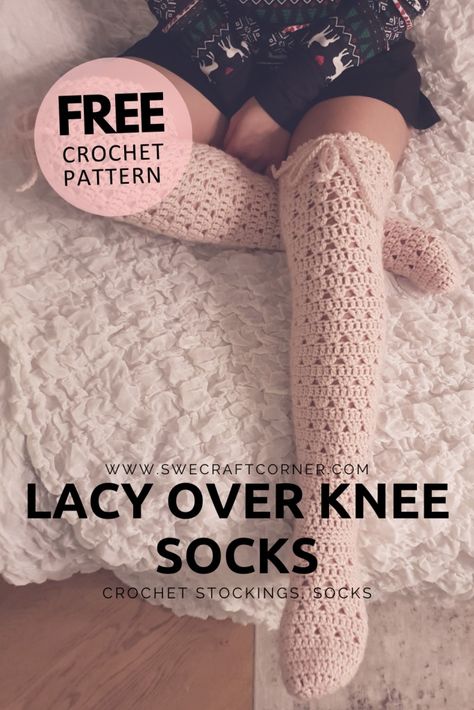 FREE crochet pattern – Over knee socks | Swecraftcorner Crochet Thigh High Socks Free Pattern, Crochet Leg Warmers Free Pattern, Crochet Sock Pattern Free, Graphic Crochet, Stocking Pattern Free, Leg Warmers Crochet Pattern, Crochet Stocking, Crochet Socks Pattern, Crochet Leg Warmers