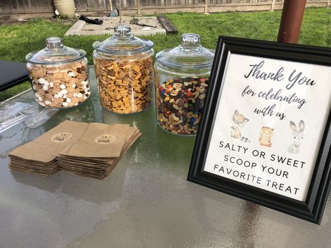 Bear Theme Snack Table, Bear Themed Baby Shower Food, Bear Trail Mix Teddy Grahams, Baby Shower Trail Mix Favors, Trail Mix Party Favors, Trail Mix Baby Shower Favors, S’mores Baby Shower Decorations, March Baby Shower, Woodland Baby Shower Favors