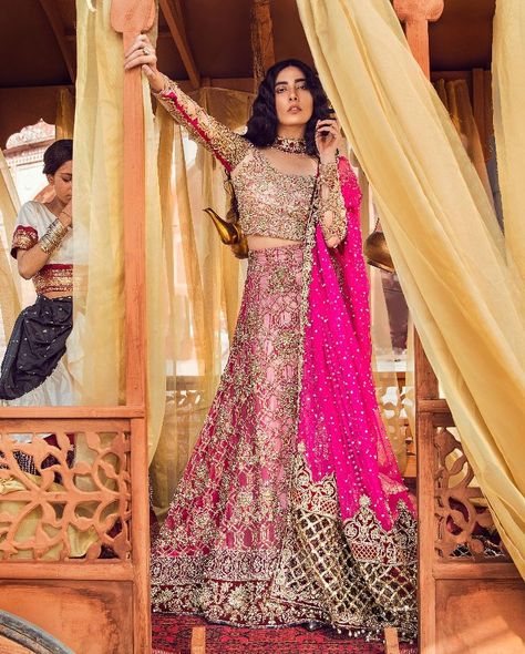 Tabassum Mughal on Instagram: “Tabassum Mughal Bridals  @tmughalofficial  @stopstyleofficial @pakistanibride  #asianbride #brideoftheday #pakistaniwedding…” Shocking Pink Dress Pakistani, Shocking Pink Lehenga, Pink Bridal Dresses, Golden Blouse, Bridal Lehenga Designs, Heavy Dresses, Indian Bridal Lehenga, Formal Wear Dresses, Shocking Pink