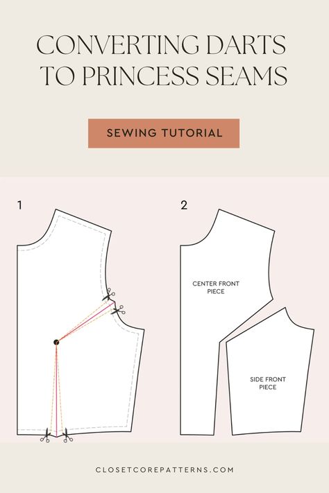 Bodice Fitting #4: How to Convert Darts to Princess Seams Closet Core Patterns, Student Login, Sewing Tutorials Free, Pinterest Templates, Sewing Class, Diy Decor Crafts, Princess Seams, Sewing Studio, Sewing Skills