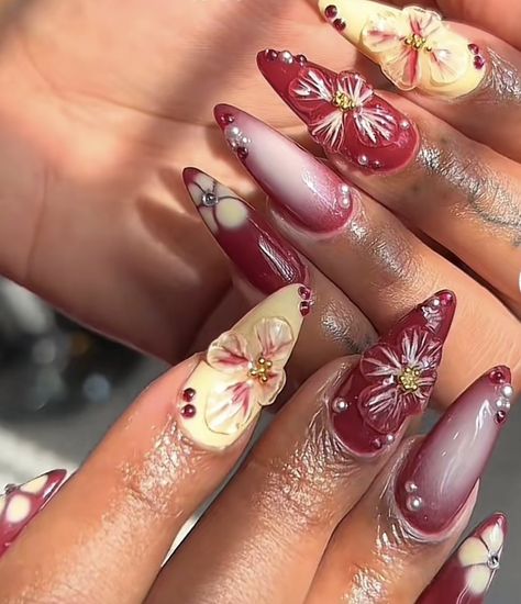 Red Maroon Nails, Best Winter Nail Colors, Winter Nail Colors, Nails Valentine, Maroon Nails, Summery Nails, Nail Polish Trends, Girly Acrylic Nails, Her Nails