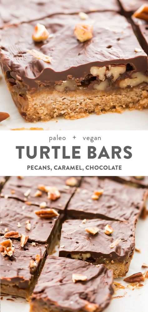 Turtle Bars Recipe, Caramel Pecans, Pecan Halves, Healthy Christmas Treats, Turtle Bars, Dessert Oreo, Dessert Healthy, Easy Caramel, Desserts Keto