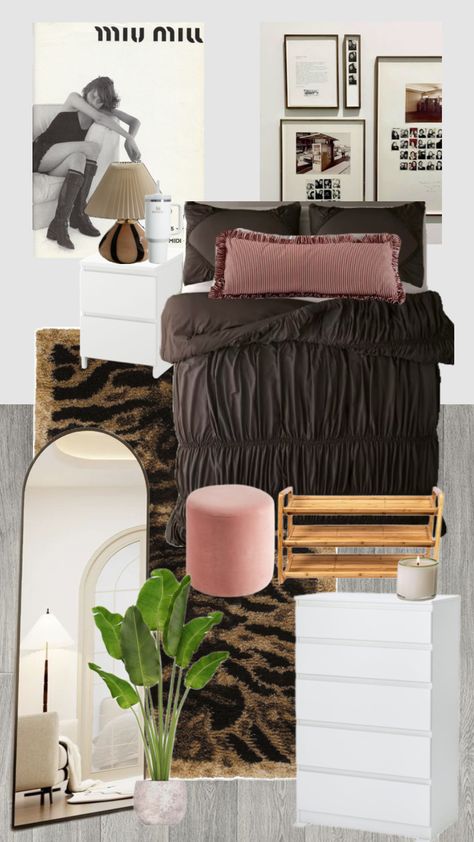 Glamor Bedroom Ideas, 20 Year Old Bedroom Aesthetic, Small Room With Wallpaper, Vanity Beside Bed, Post College Bedroom Ideas, Cool Girl Bedroom Nyc, Bedroom Couch Aesthetic, Bedroom Collage Ideas, Nyc Bedroom Decor