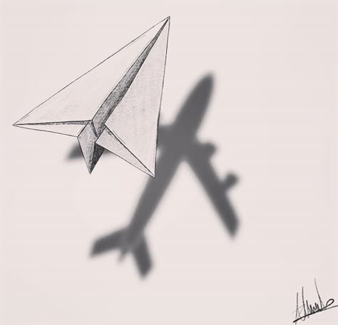 #Repost @narok.art ・・・ Hey guys, i just deleted the post of my plane because the shadow wasn’t like i hoped to, so i’m reposting it with a… Hope Sketch, Draw Shadow, Airplane Tattoos, Airplane Drawing, Shadow Drawing, Desenho Tattoo, Arte Sketchbook, Pencil Art Drawings, Paper Plane